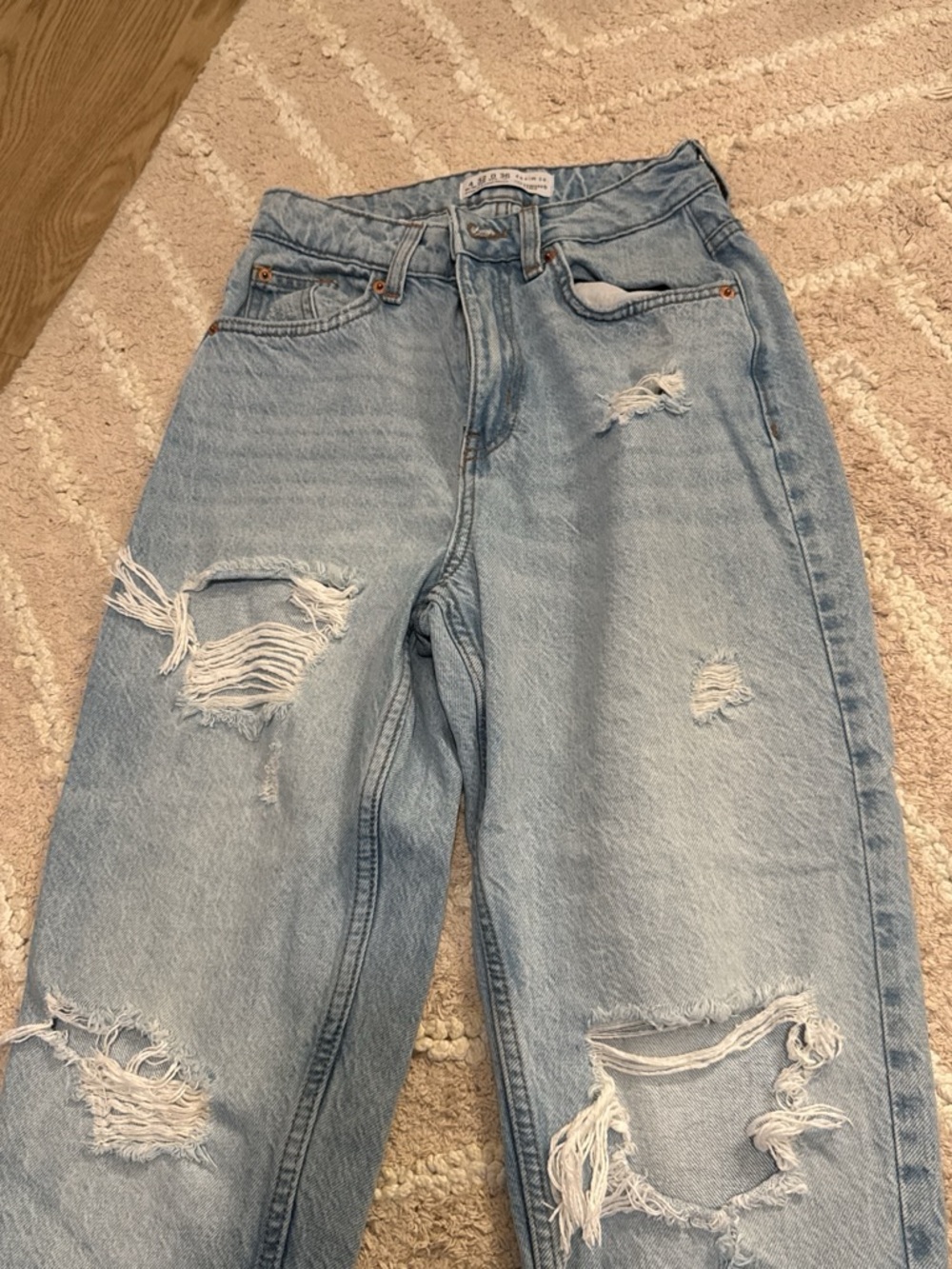Denim&Co Light Blue Distressed Boyfriend Jeans